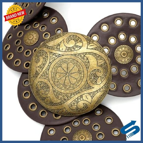 Wide Disc Concho Belt Adjustable Western Boho Style PU Leather main image 5